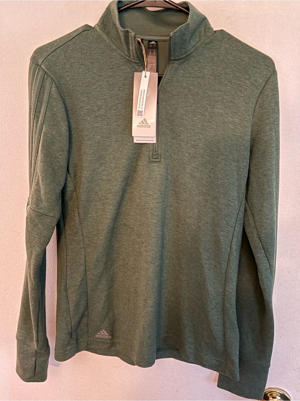Adidas Women’s three quarter zip Long-Sleeve Green Seeing Double shirt